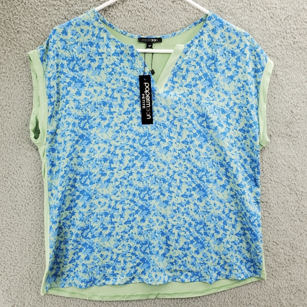 Papermoon Women's Reece Blouse NWT Green Blue Floral